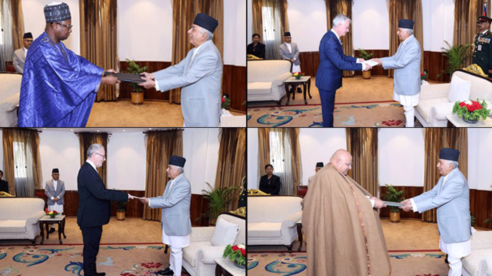 राष्ट्रपति रामचन्द्र पौडेल समक्ष नवनियुक्त चार देशका राजदूतहरूले आ–आफ्नो ओहोदाको प्रमाणपत्र गरे पेश