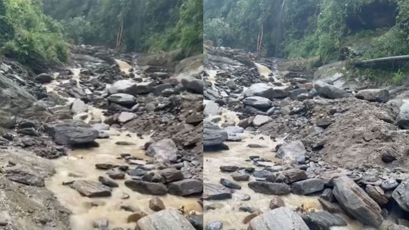 बाढीले पुल बगाउदा खोटाङमा मध्यपहाडी लोकमार्ग अवरुद्ध
