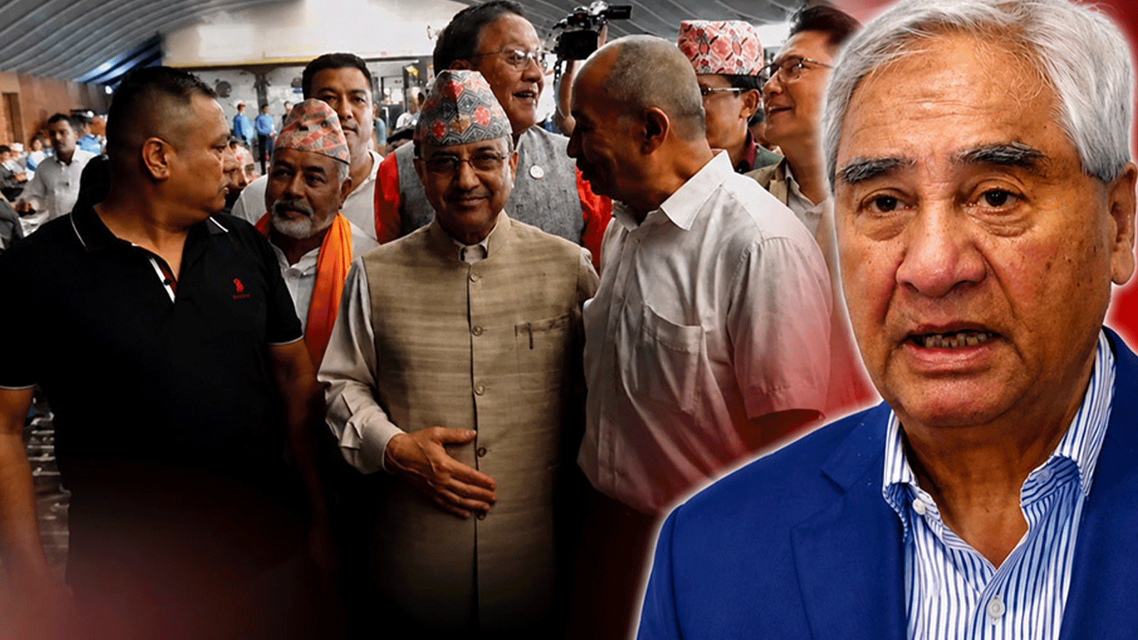 नेपाली कांग्रेसका निवर्तमान सभापति शेरबहादुर देउवालाई स्वागत गर्न विमानस्थलमा नेता कार्यकर्ताको भिड